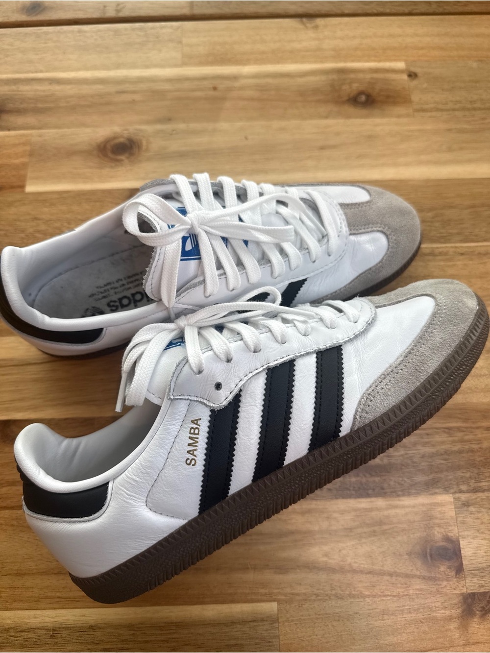 adidas White & Black Samba Leather Sneakers with Gum Sole
